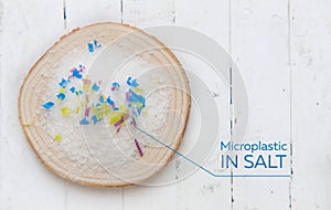 Microplastic particles in salt. pollution of the environment and ocean