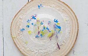 Microplastic particles in salt. pollution of the environment and ocean