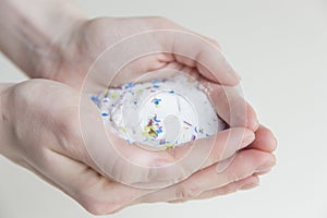 Microplastic particles in salt. pollution of the environment and ocean