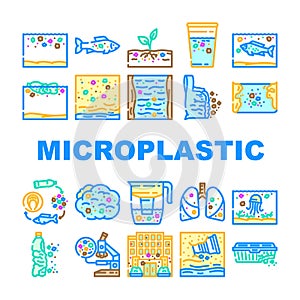 microplastic pollution ocean icons set vector