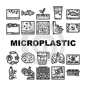 microplastic pollution ocean icons set vector