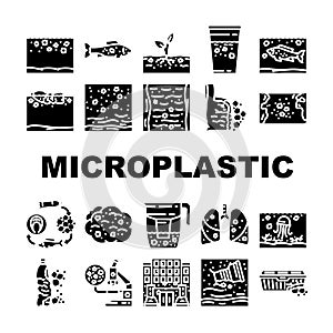 microplastic pollution ocean icons set vector