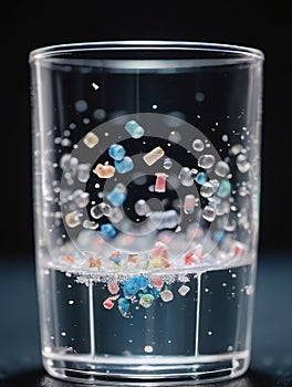 Microplastics Or Tiny Plastic Particles In A Glass Of Water, Drinking Water Contaminated With Microplastics, Microp. Generative AI