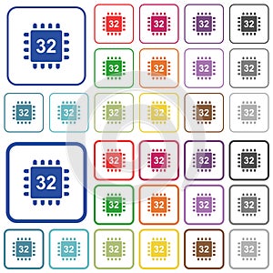 Microprocessor 32 bit architecture outlined flat color icons