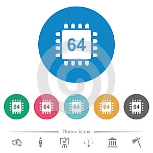 Microprocessor 64 bit architecture flat round icons