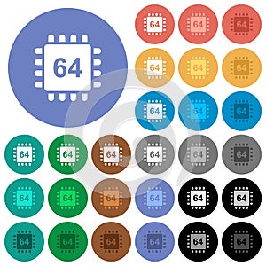 Microprocessor 64 bit architecture round flat multi colored icons