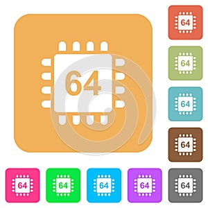 Microprocessor 64 bit architecture rounded square flat icons