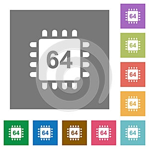 Microprocessor 64 bit architecture square flat icons