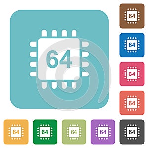 Microprocessor 64 bit architecture rounded square flat icons