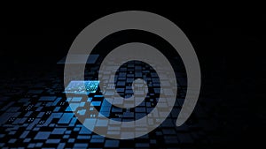 Microprocessor chipset central processor unit on the illumination circuit computer mainboard. Cyber and futuristic concept,