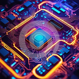 Microprocessor and conductive tracks on the board.