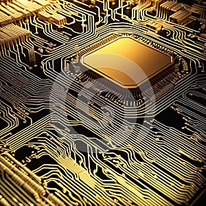 Microprocessor and conductive tracks on the board.