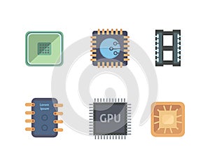 Microprocessor and Electronic chips icons . set chip vector illustration