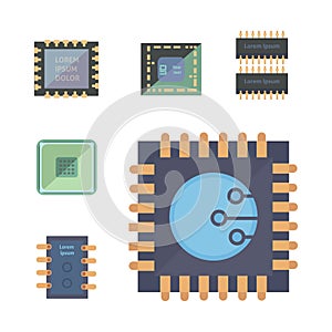 Microprocessor and Electronic chips icons . set chip vector illustration