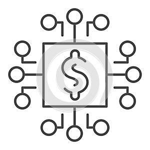 Microprocessor thin line icon. Processor chip with dollar symbol, outline style pictogram on white background. Money