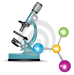Microscope and abstract molecules photo