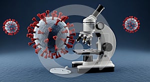 Microscope Analyzing Virus Cells in Lab Science Concept