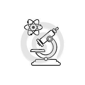 Microscope and atomic orbitals vector icon