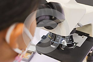 Microscope on the background of the laboratory