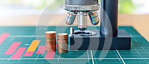 Microscope Coins Financial Chart Business Growth Analysis