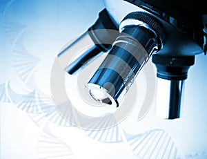 Microscope and DNA molecule.