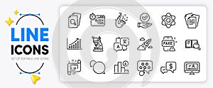 Microscope, Documents and Payment received line icons. For web app. Vector