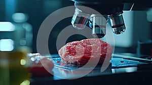 Microscope Examining Fresh Meat Samples.Generative AI