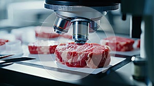 Microscope Examining Fresh Meat Samples.Generative AI