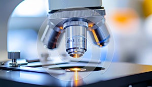 Microscope with Illuminated Sample in Laboratory Setting