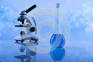 Microscope, Laboratory beakers,Science experiment