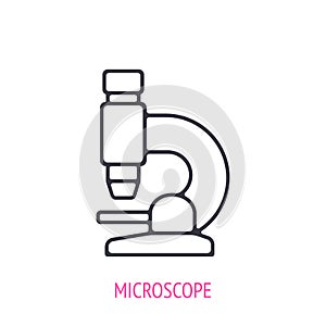 Microscope for laboratory research. Outline icon. Vector illustration. Symbols of scientific research and education.