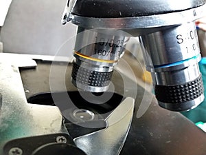 Microscope lens in the laboratory