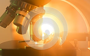 Microscope Lens With Orange Light