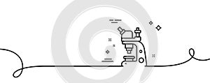 Microscope line icon. Chemistry lab sign. Analysis. Continuous line with curl. Vector