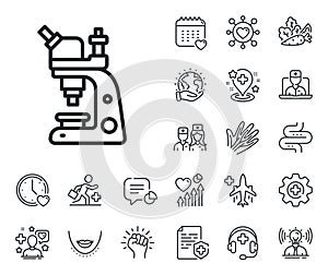 Microscope line icon. Chemistry lab sign. Analysis. Online doctor, patient and medicine. Vector