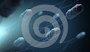 Microscope magnification of blue bacteria