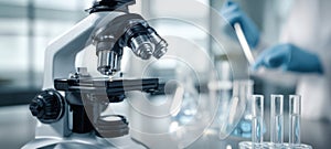 The microscope in a modern laboratory focused on scientific research and analysis. AI generated image
