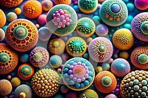 Microscope photo of vibrant microbial structures