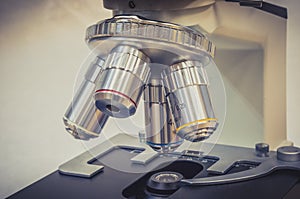Microscope in scientific and healthcare research laboratory