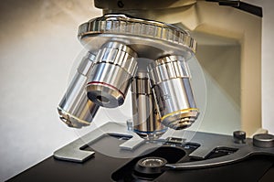 Microscope in scientific and healthcare research laboratory