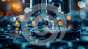 A microscope in the scientific laboratory of nanotechnology is doing research