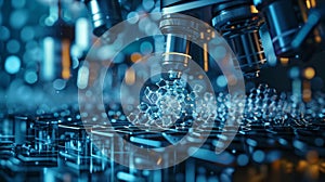 A microscope in the scientific laboratory of nanotechnology is doing research