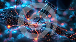 A microscope in the scientific laboratory of nanotechnology is doing research