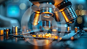 A microscope in the scientific laboratory of nanotechnology is doing research
