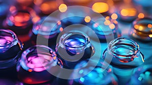 Microscope view of bioengineered cells glowing.