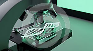Microscope Viewing DNA Structure, Scientific Research Concept