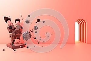 microscope and virus with hospitalbed and mask