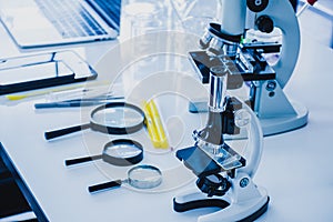 Microscopes and scientific laboratory equipment.