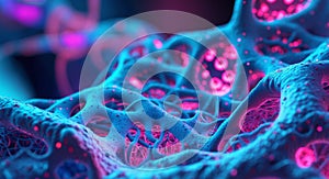 Microscopic Abstract of Cellular Network Structure in Blue and Pink Hues