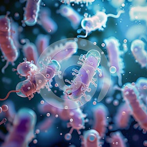 Microscopic bacteria illustrate the science behind probiotics on biological background